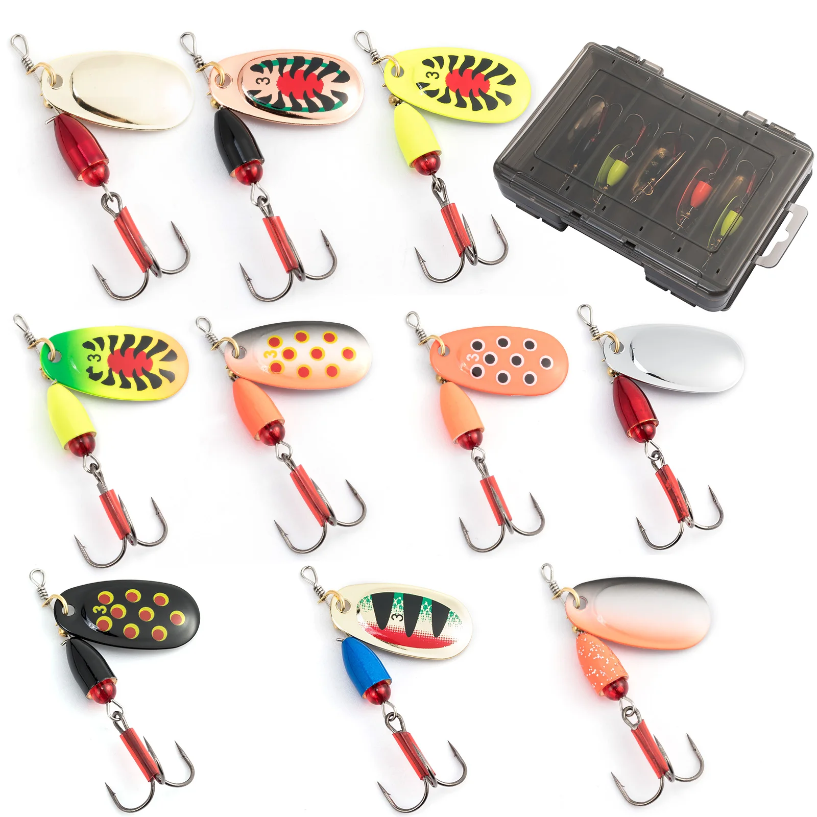 10pcs/box Fishing Lure Metal Spinner Spoon Set Spinning Lures Saltwater Artificial Baits 7g Wobblers Crankbaits Bass Trout Perch