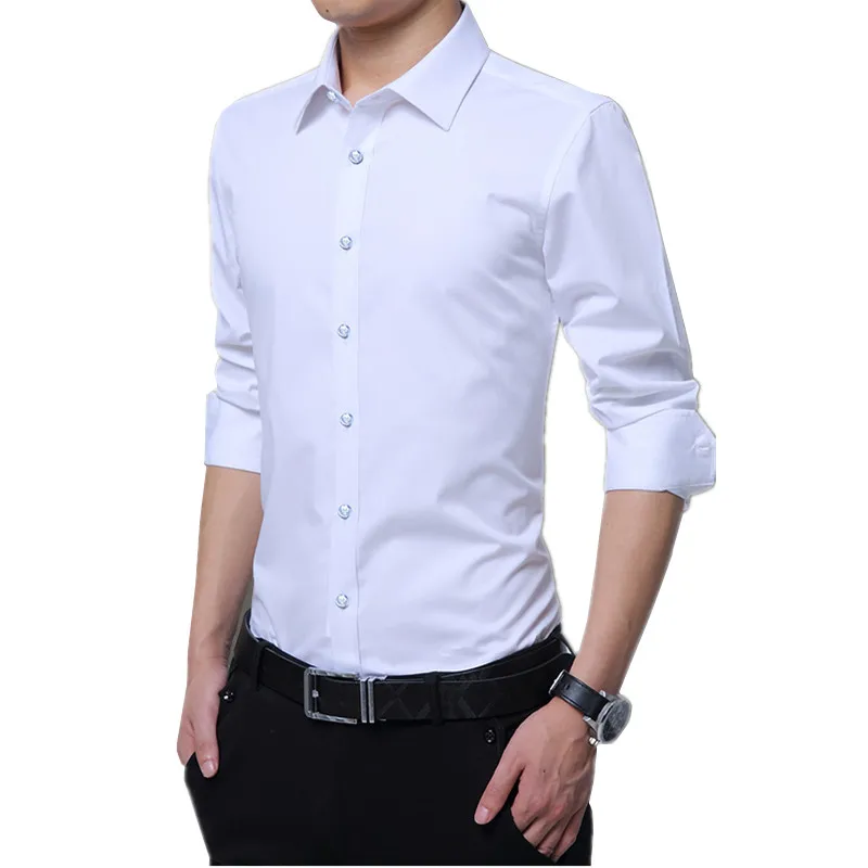 Casual Social Formal shirt Men long Sleeve Shirts Business Slim Office Shirt male Cotton Mens Dress Shirt white 3XL 5XL