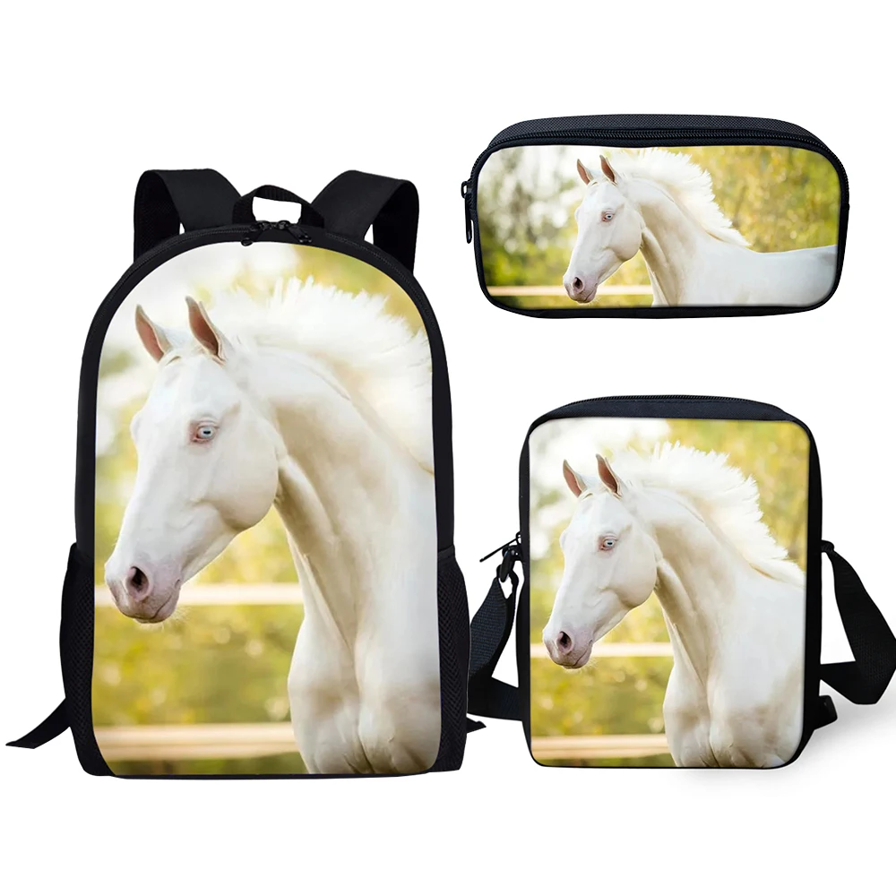 Children's Backpack 2025 Horse Pattern Kids School Book Bags 3PCs Set Schoolbag Bookbag Students Backpacks/Flaps Bag/Pen Bags