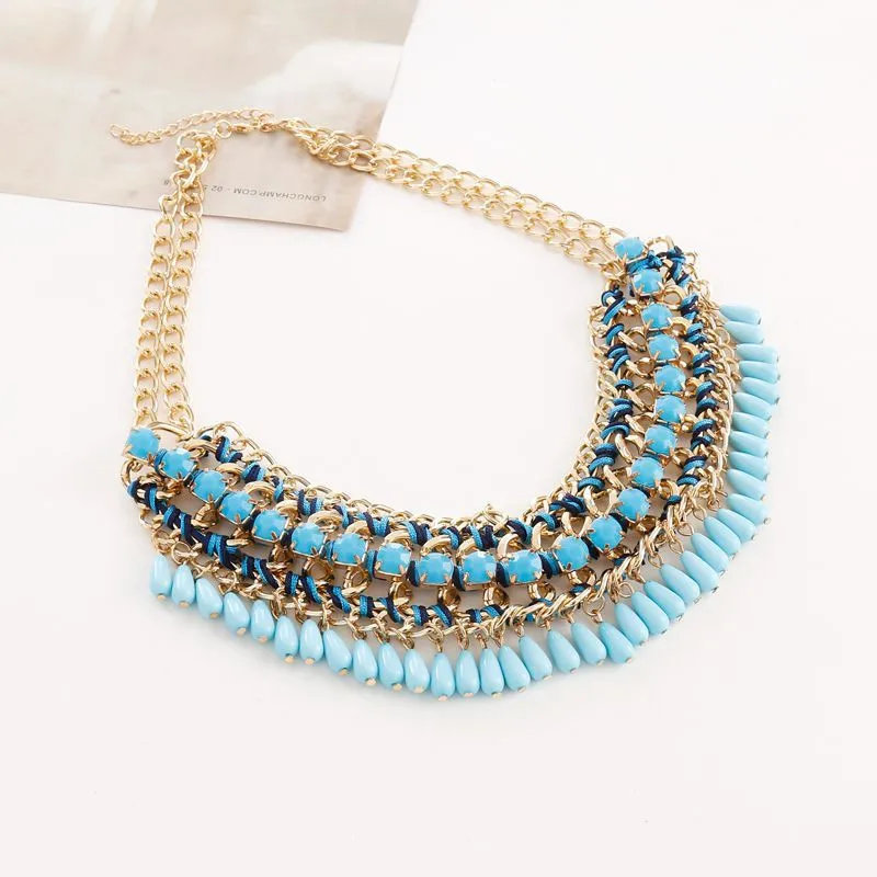 Trendy Fashion Ethnic Beads Collar Choker Necklace Woman Bohemian Crystal Tassel Handwork Maxi Pendants Necklaces Jewelry Hot