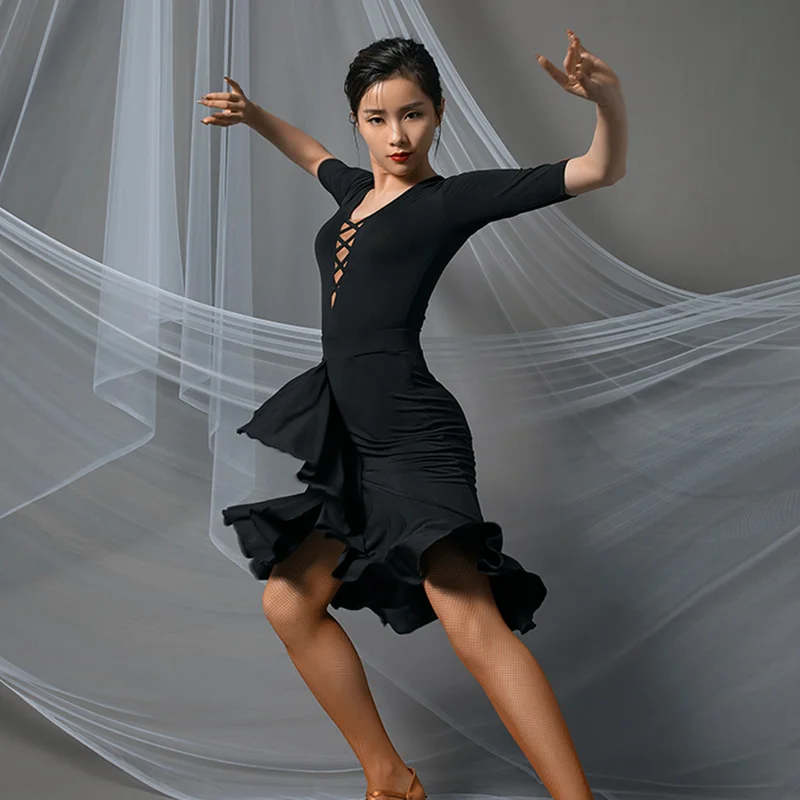 

2020 Latin Dance Dress Women Lotus Latin Dance Skirt for Ballroom Samba Tango Chacha Belly Dancing Performamnce in stock