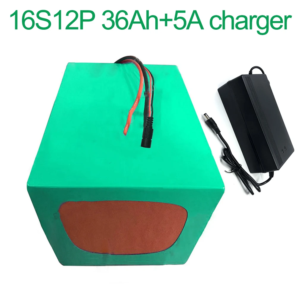 With 5A charger 60V 36Ah 16S12P 18650 Li-ion Battery electric two Three wheeled motorcycle bicycle  ebike 235*165*140mm