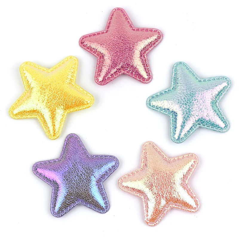 30Pcs 5cm Magic Color PU Leather Star Padded Appliques For Handmade Headwear Hair Clip Crafts Decor Accessories