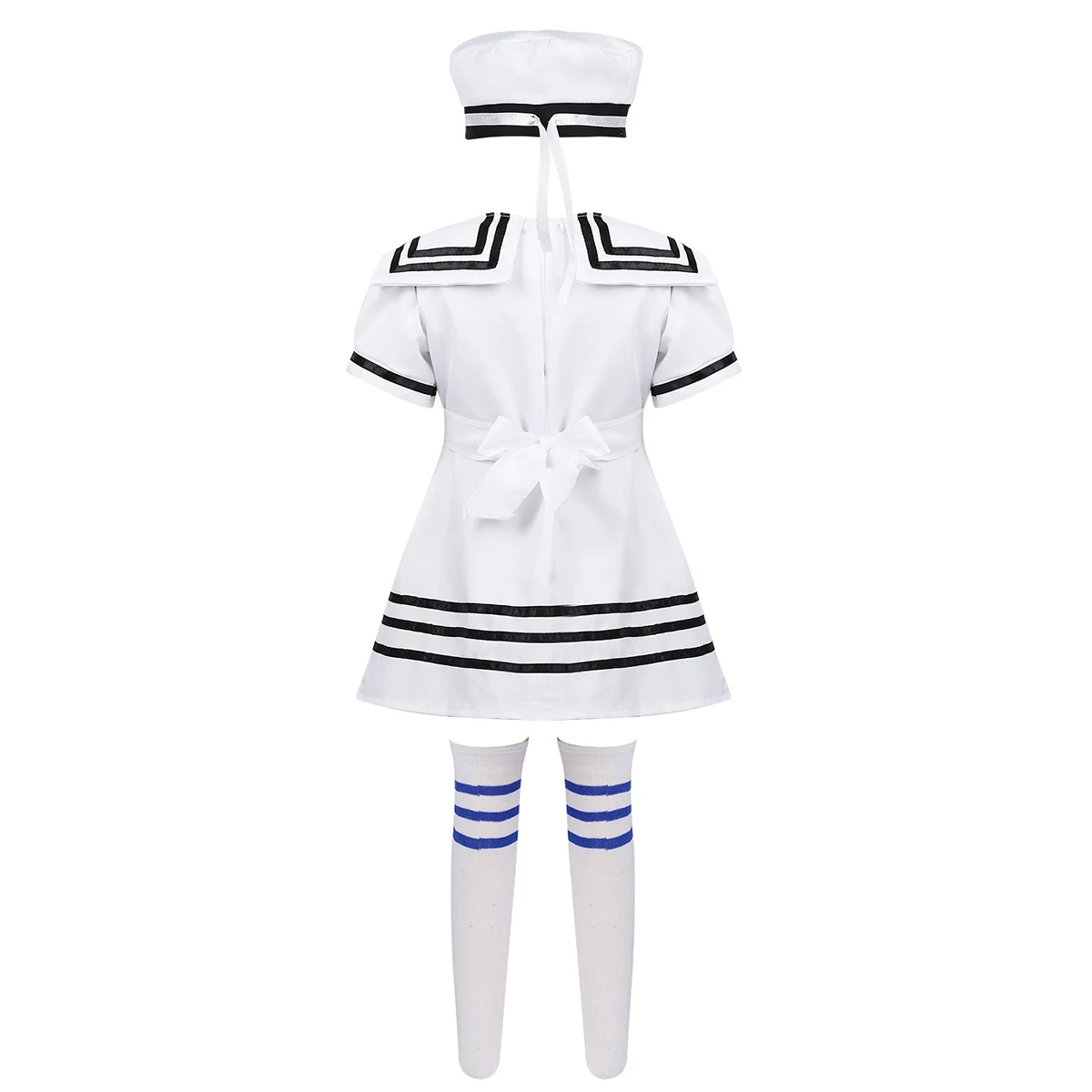 Kids Girls Sailor Uniform Cosplay Costume School Girls Chorus Stage Performance Dancewear Uniform Dress with Hat Socks Set