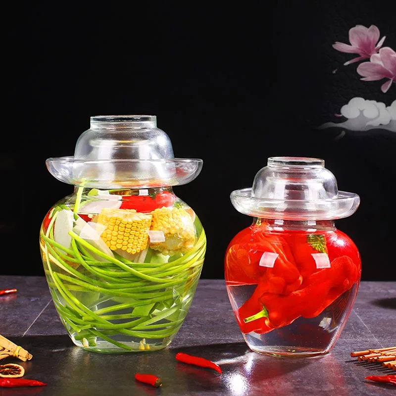 2.5/5/7.5KG Korea Glass Kimchi Jar Clear Household Pickled Jars Kimchi Storage Container Pickles Cylinder Sealed Cans for Home