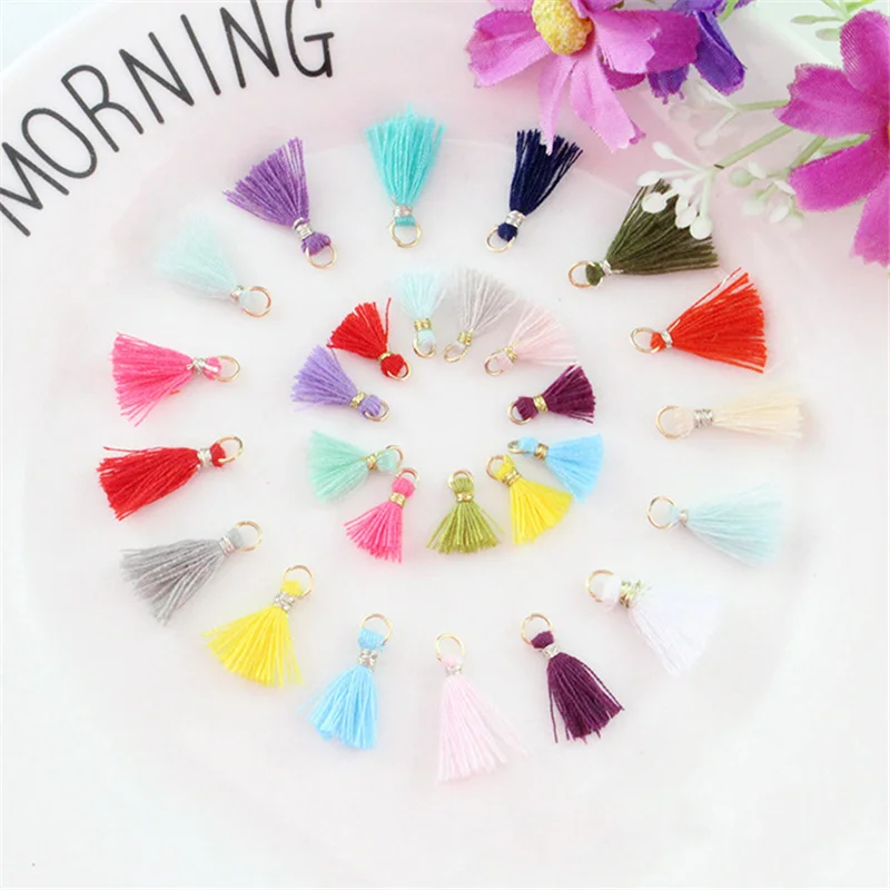 100Pcs 10mm Mini Hanging Ring Tassel Trim Pendants DIY Craft Arts Jewelry Earrings Decor Materials Accessories Small Fringe Trim