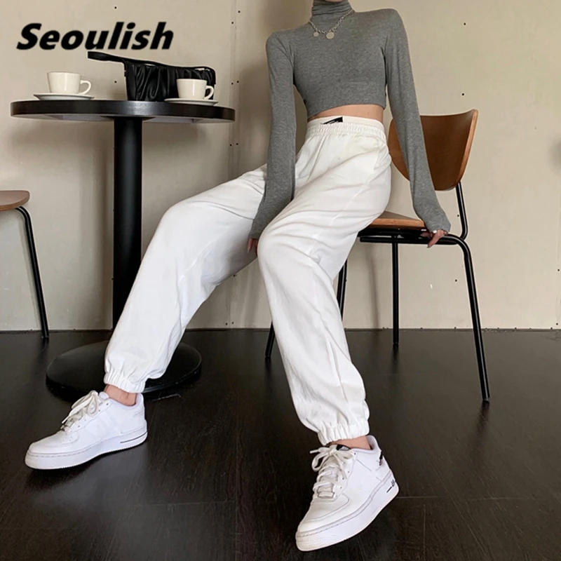 

Casual Women's Sweatpants Elastic Waist Loose Straight Cargo Joggers Trousers Streetwear Female Pants Pockets 2021 New Spring