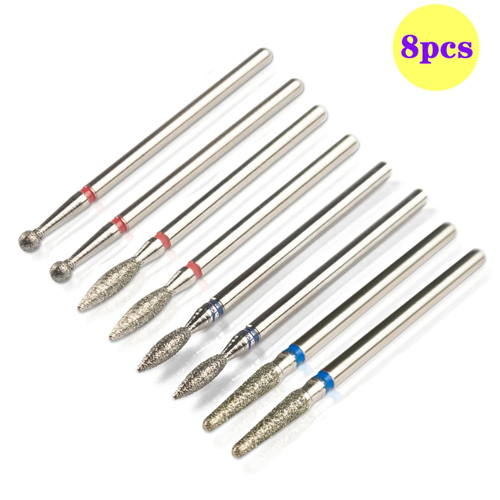 8 stücke Diamant Nagel Bohrer Set Häutchen Reiniger Bit für Acryl Nagel Gel Entfernen Fräsen Cutter Maniküre Maschine Zubehör