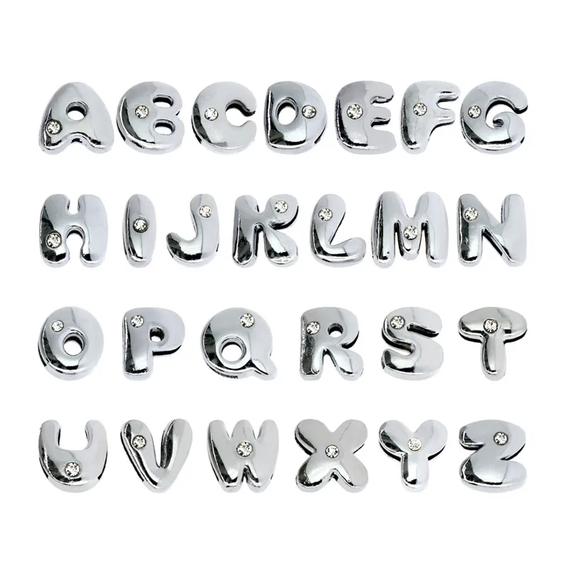 8mm Fat Slide Letters Charms Bracelet Women Jewelry Making 1pc Slide Alphabet A-Z DIY Wristband Belt Keychain Pet Collar