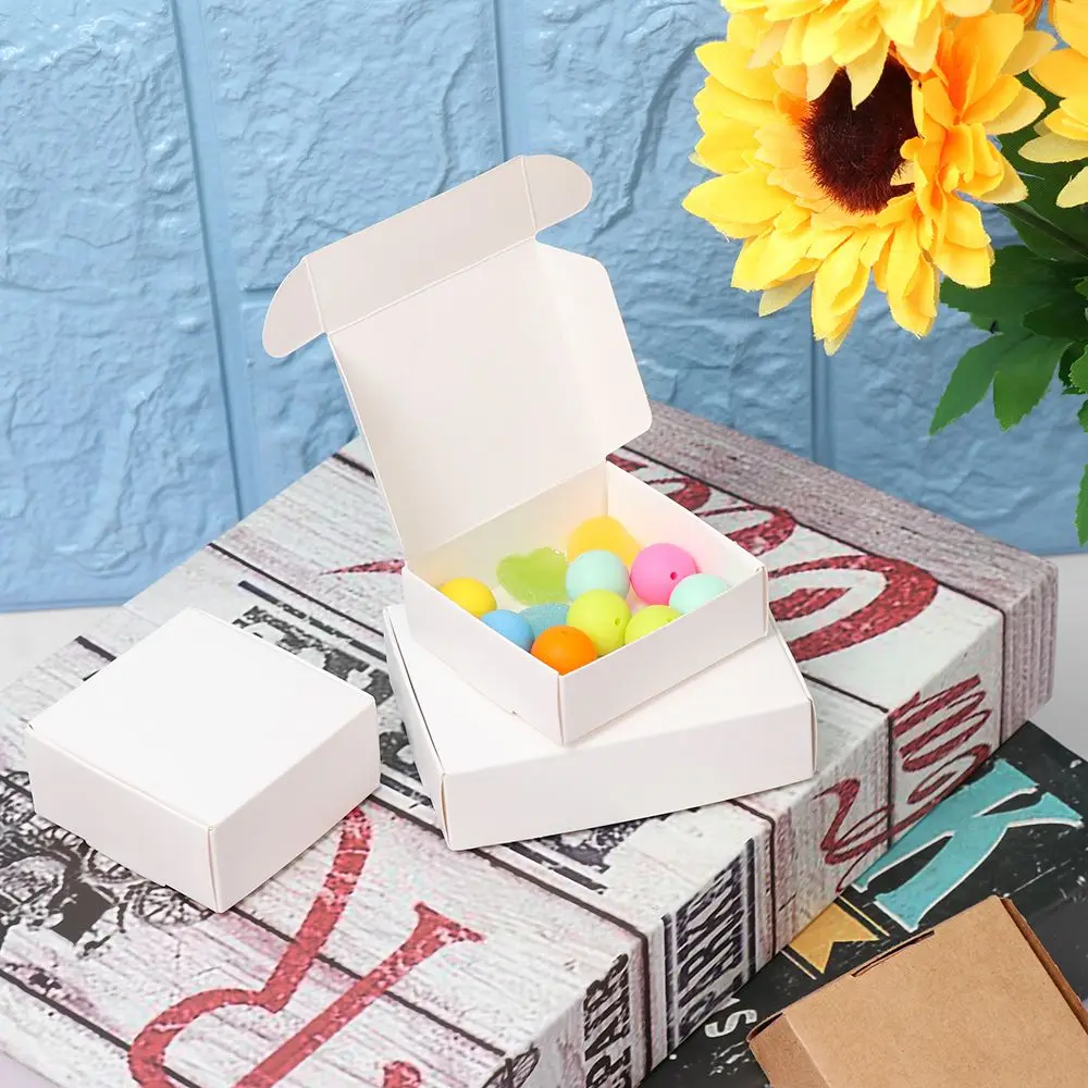 10pcs 9sizes Small Kraft Paper Box Brown Cardboard Handmade Soap Box White Craft Paper Gift Box Black Packaging Jewelry Box