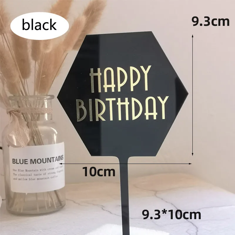 New Birthday Cake Topper Acrylic Baking Dessert Cupcake decorations happy birthday party kids Baby Shower Cake Top Flag Supplies