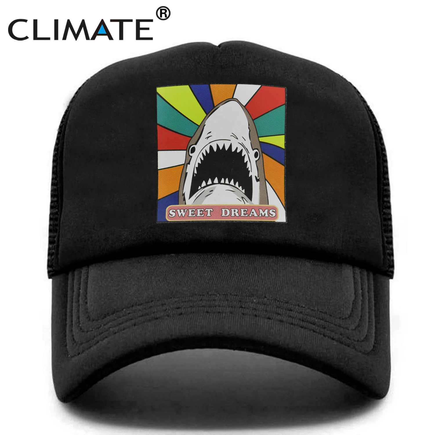 CLIMATE Shark Seaside Trucker Caps Hat Shark Hunt Surfing Men Caps Hip Hop Cool Summer Mesh Baseball Cap Hat for Men Women