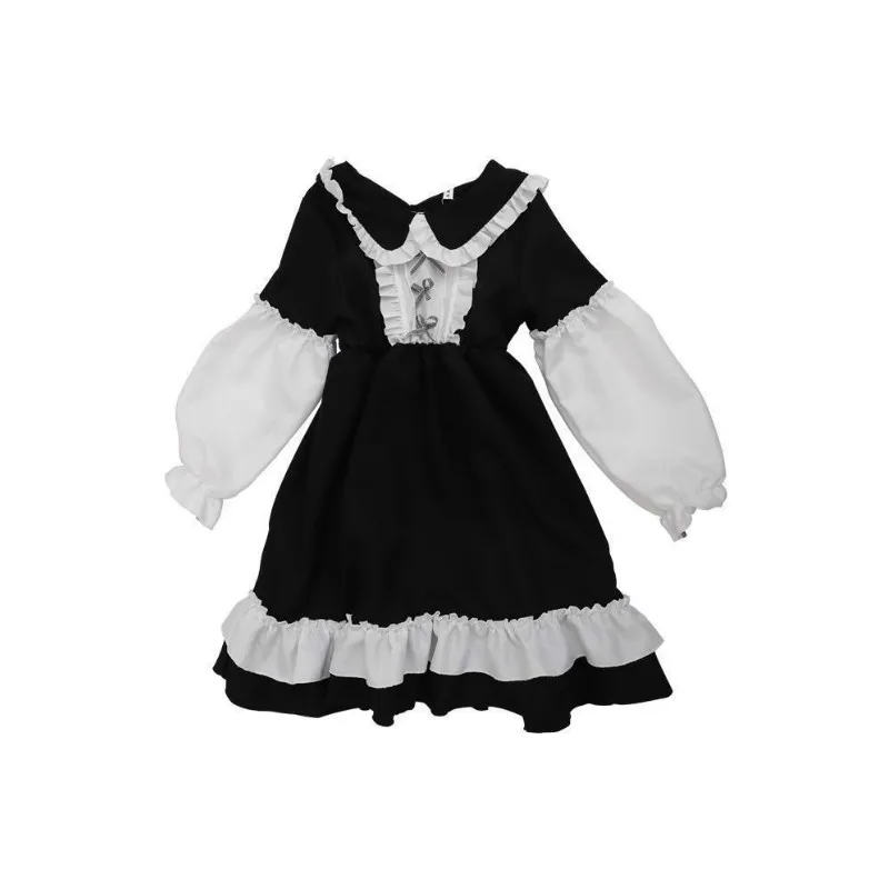 Vestido de lolita japonês fofo, lindo, kawaii, meninas, op, princesa, vintage, com babados, feminino, gótico, manga comprida, vestido de festa preto