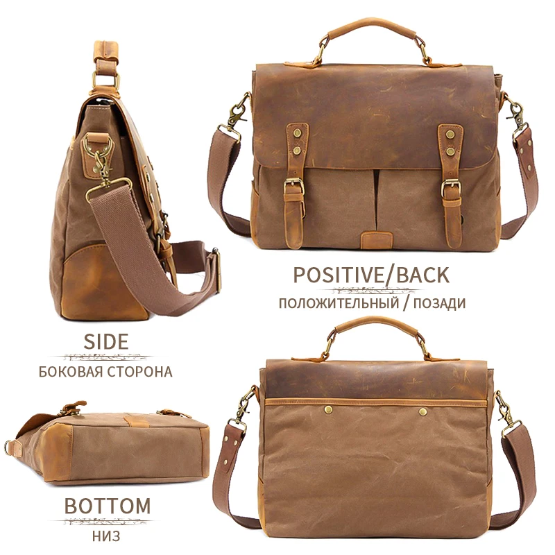 MARKROYAL Vintage  Crazy Horse Leather Canvas Messenger Bags Laptop Briefcase Crossbody Satchel Bag Dropshipping