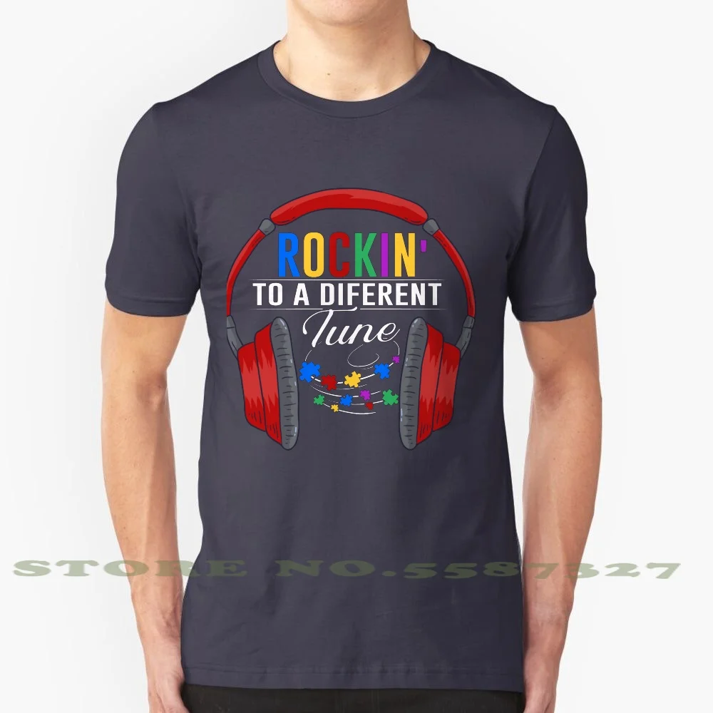 Autism Rockin' To A Different Tune Autism Awareness Sensory Headphones 100% Pure Cotton T-Shirt Headphones Aspergers Special