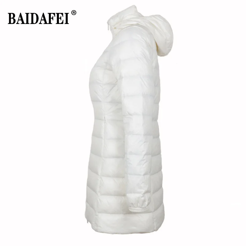 Jaqueta comprida grossa para baixo feminina com chapéu destacável, casaco ultraleve, feminino, plus size, 7XL, 8XL, inverno