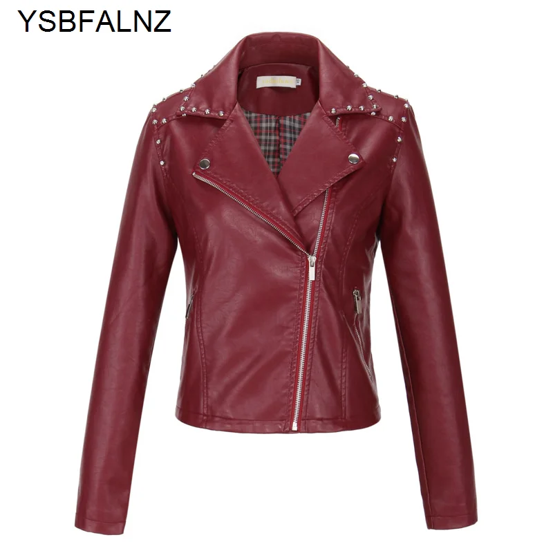 

2023 Autumn Short Faux Leather Jackets Womens Fashion Zipper Motorcycle PU Clothing Spring Ladies Coat Female Rivet Lattice