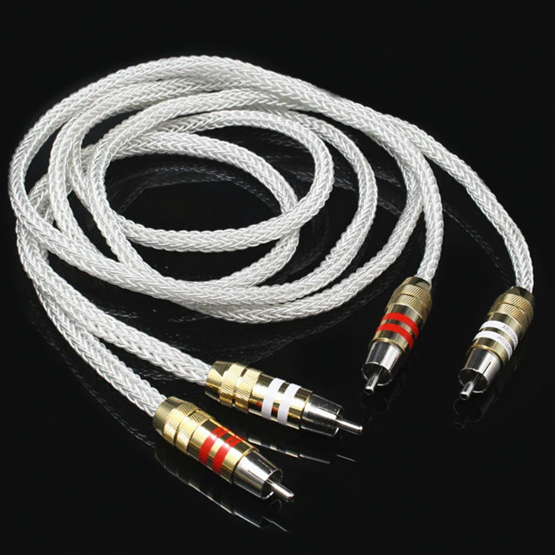Pair High Quality Silver Plated RCA Cable for Home Audio Amplifier CD DVD Player