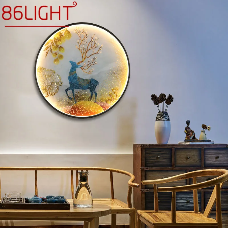 

86LIGHT LED Wall Lights Modern Sika Deer Figure Sconces Round Lamp Creative For Home Teahouse