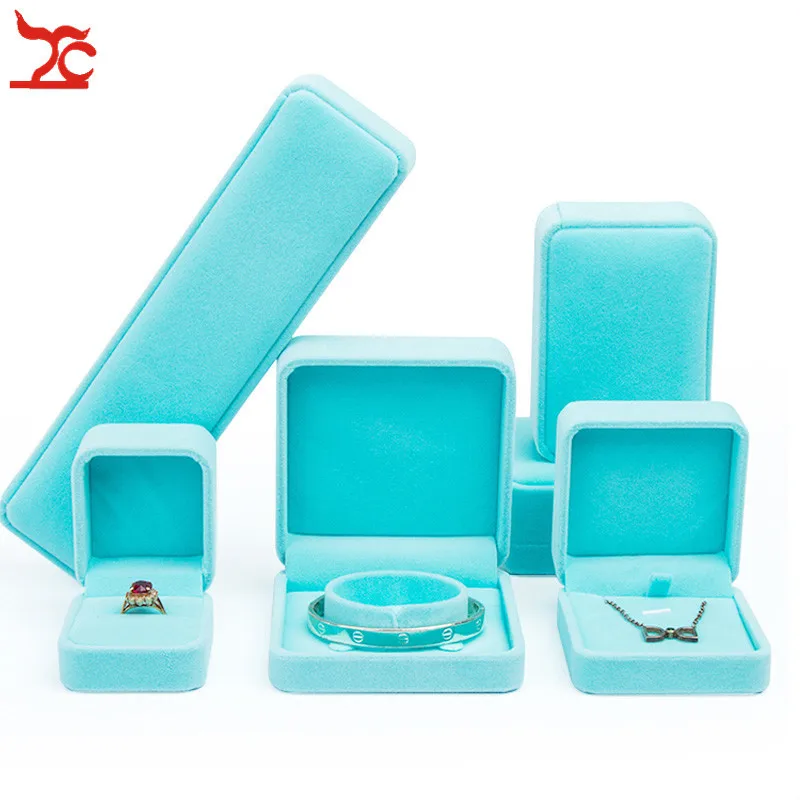 Velvet Pendant Necklace Earrings Bracelet Jewelry Package Case Wedding Ring Jewelry Organizer Storage Green Gift Box