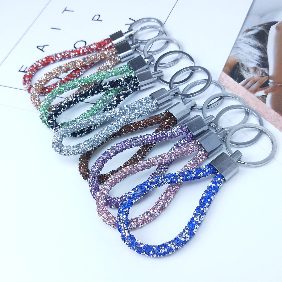 Fashion Accessories Crystal PU Keychain For Women Men Gift Car Key Chain Bag Pendant Candy Colors Keyring Girls Jewelry