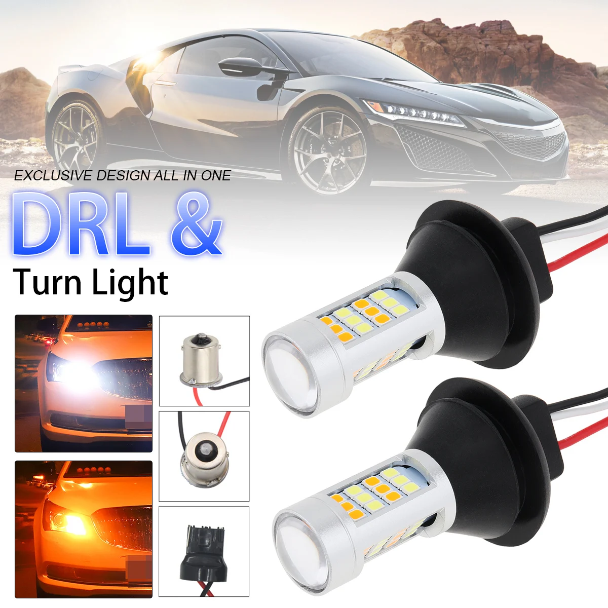 

Ba15s BAU15S 1156 P21w S25 42Led T20 W21W WY21W 7440 Daytime Running Light+Turn Signal Dual Mode DRL LED External Light New