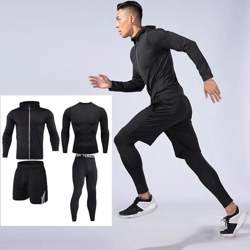 Tracksuit Men Polyester Sweatshirt Sporting Gym Spring Jacket + Thermal Underwear Casual Men's Track Suit Sportswear Fitness