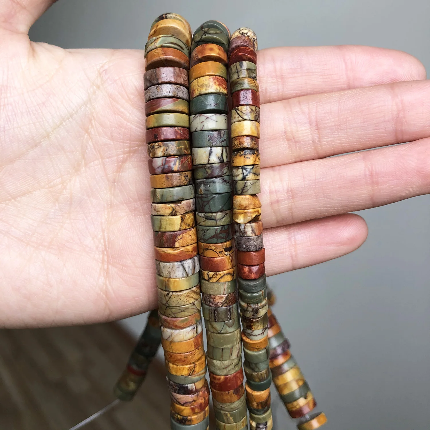 Natural Stone Beads Picasso Jaspers Rondelle Loose Spacer Beads for DIY Jewelry Making Bracelet Charms Accessories 15'' 6 8 10mm