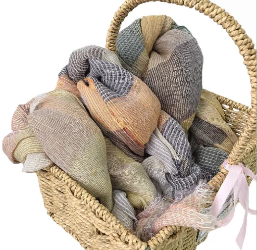 

New Unisex Style Plaid Winter Scarf For Women Men Blends Cotton And Linen Long Women's Scarves Shawl 95x190cm