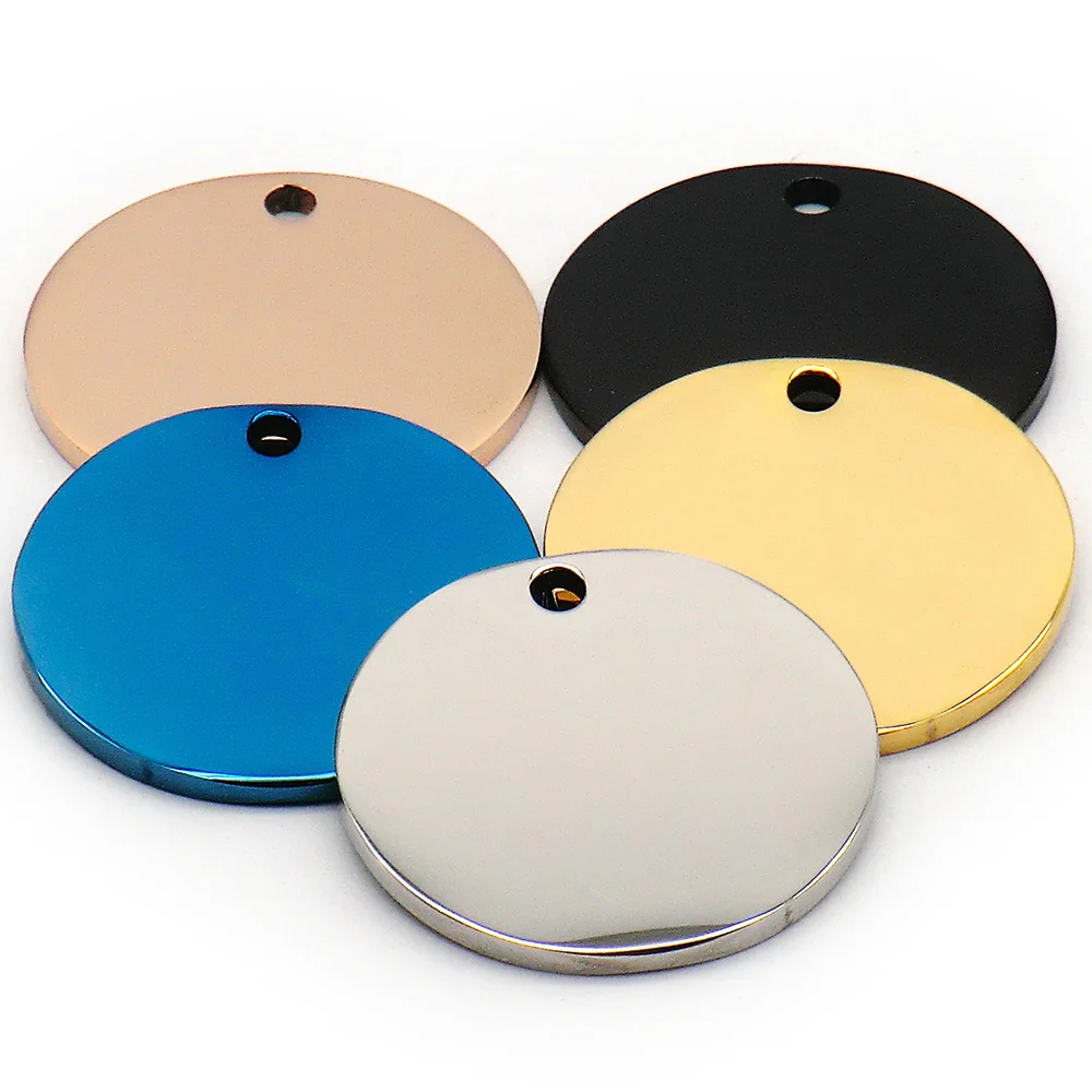 

100Pcs Dog Cat ID Tag Blank Stainless Steel Personalized Anti-lost Pet Name Plates Cats Nameplate Pendant Round Shape Key Ring