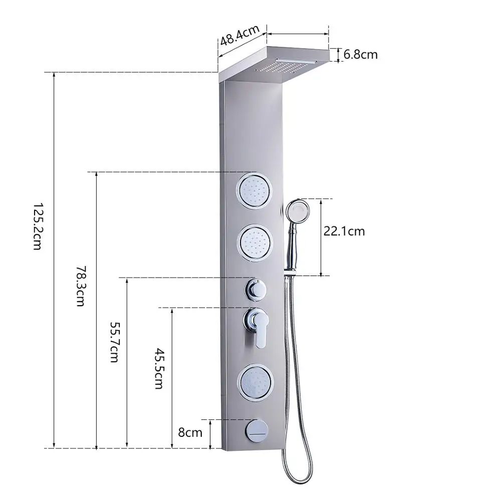 bathroom 304 stainless steel rainfall shower panel wall with parts