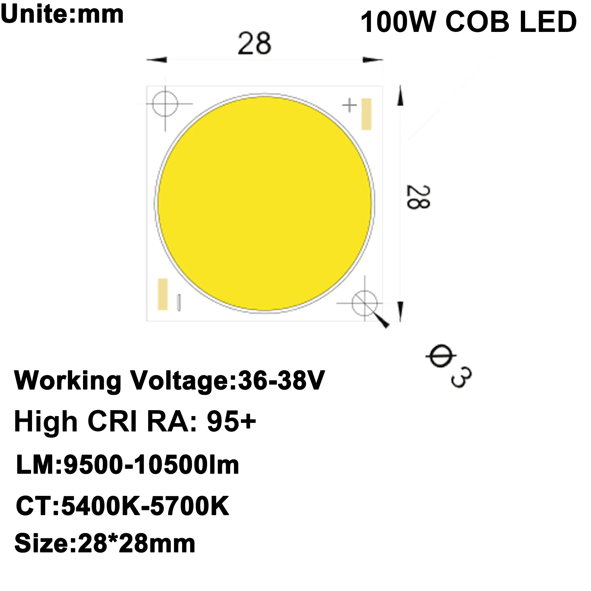 DIY LED U-HOME High CRI 95+ 100W DC34V-36V COB LED Daylight White/Radiator Heatsink or CPU Cooling Fan DIY Home Cinema Projector