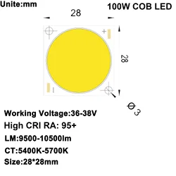 DIY LED U-HOME High CRI 95+ 100W DC34V-36V COB LED Daylight White/Radiator Heatsink or CPU Cooling Fan DIY Home Cinema Projector