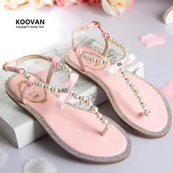 Women Sandals 2022 New Summer Fashion Shoes Girl's Bow Rhinestone Pearl Women Sandals Flats Shoes Beach Woman Shoes Size 33-43