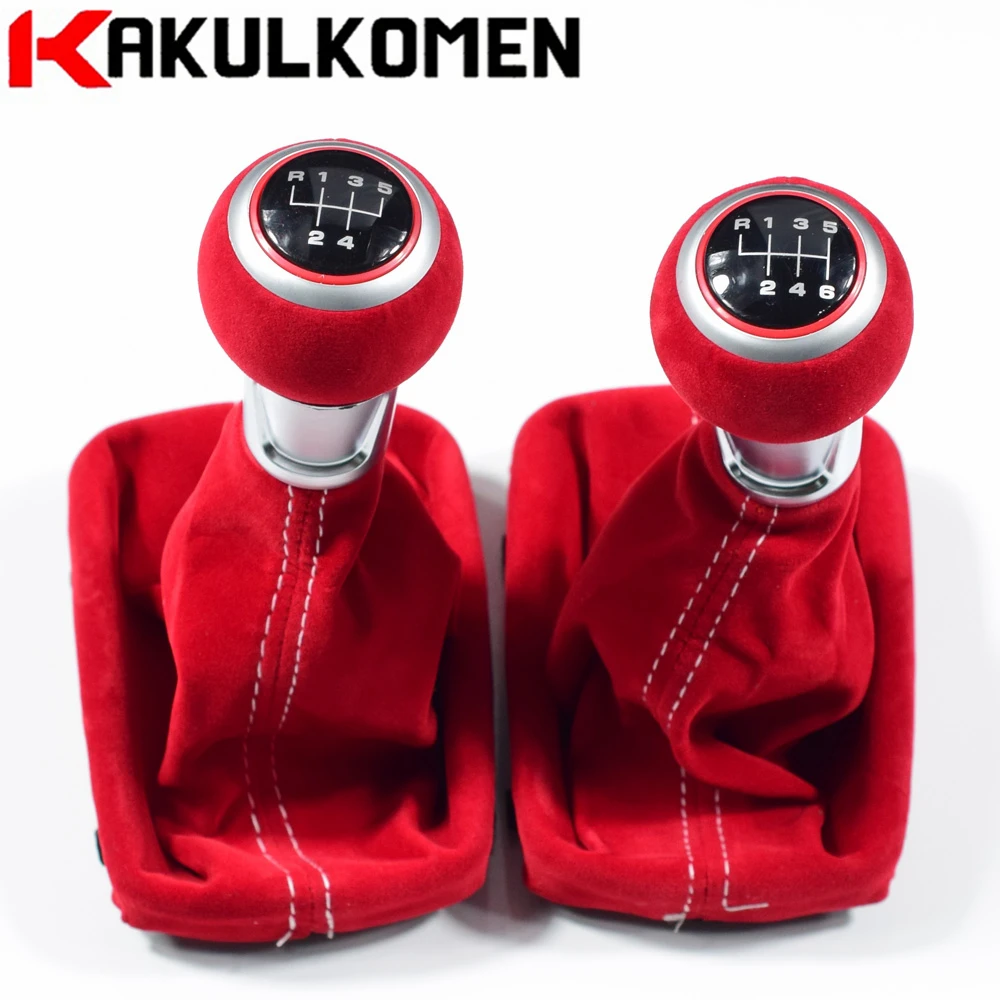 Amazing Quality 5/6 Speed complete Black Red Gear Shift Knob Suede Leather Gaiter Boot Cover For Audi A3 S3 2001 2002 2003