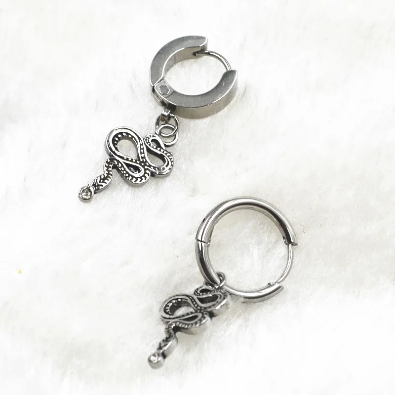 Lot50pcs Body Piercing Jewelry- All Stainless Steel  Ear Hoop Ring PUNK EMO Snake Gems Earrings  Men/Women Ear Stud/Earring NEW