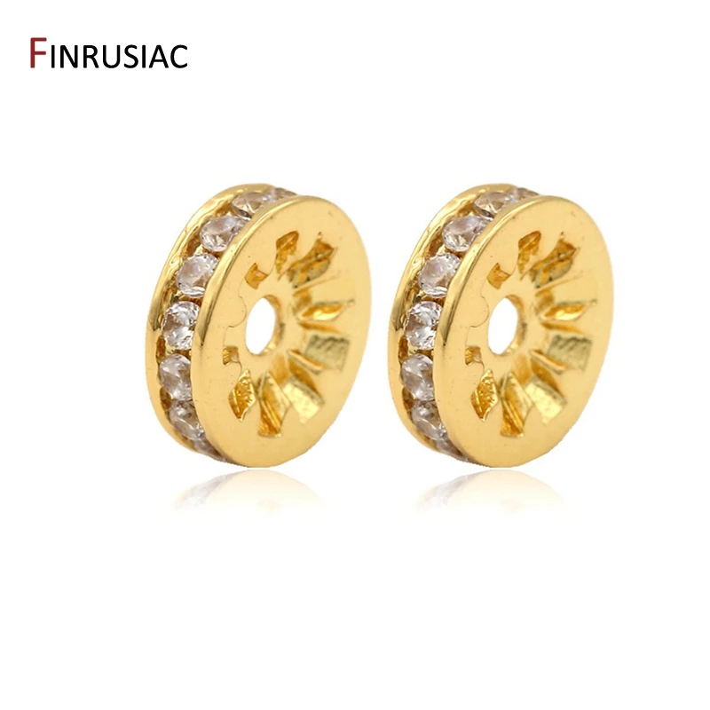 Gold Plated Zircon Rhinestone Spacer Beads For Jewellery Making 6mm 8mm 10mm Round Separate Beads DIY Bracelets Necklace