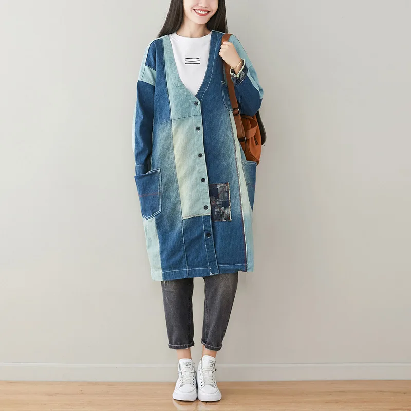 

Female new autumn and spring plus size cardigan personality retro asymmetric O- neck outerwear long sleeve loose denim trench