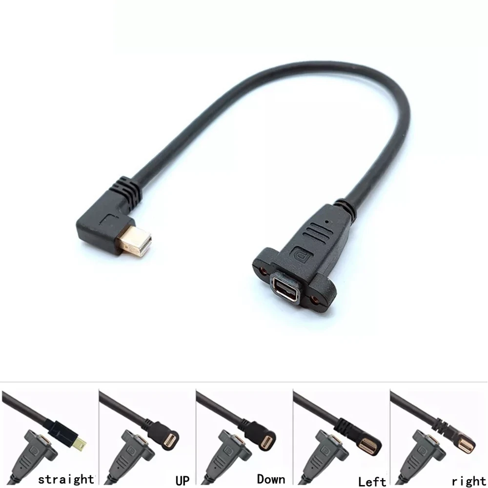 Thunderbolt 2 Mini DisplayPort Male To Female 90 Degree Up & Down & Left & Right Angled with Screw hole Panel Mount Mini