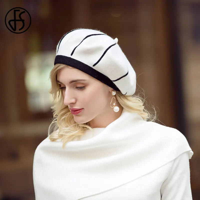 FS Women Rabbit Berets For Autumn Winter White French Artist Hat Elegant Girls Painter Hats Beret Femme Female Warm Cap 2023