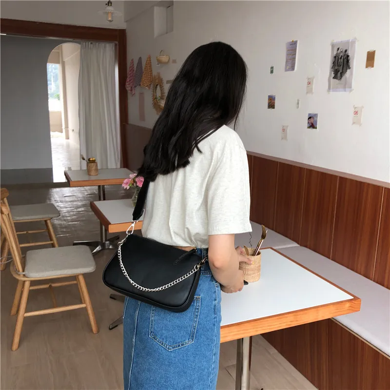 Vintage women Armpit bag luxury designer wide strap shoulder bag  female chain messenger bag leather ladies purses and handbags