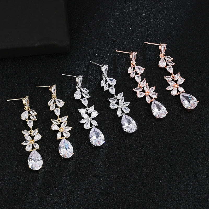 Emmaya Fascinating Design Long Earring Noble Cubic Zircon Decoration For Women&Girls Elegant Three Colors Choice Party Gift