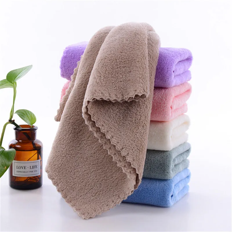 

6 Colors Plain Hand Towel Coral Fleece Cleaning Towel Coral Velvet Soft Microfiber Hand Towel 35x75cm