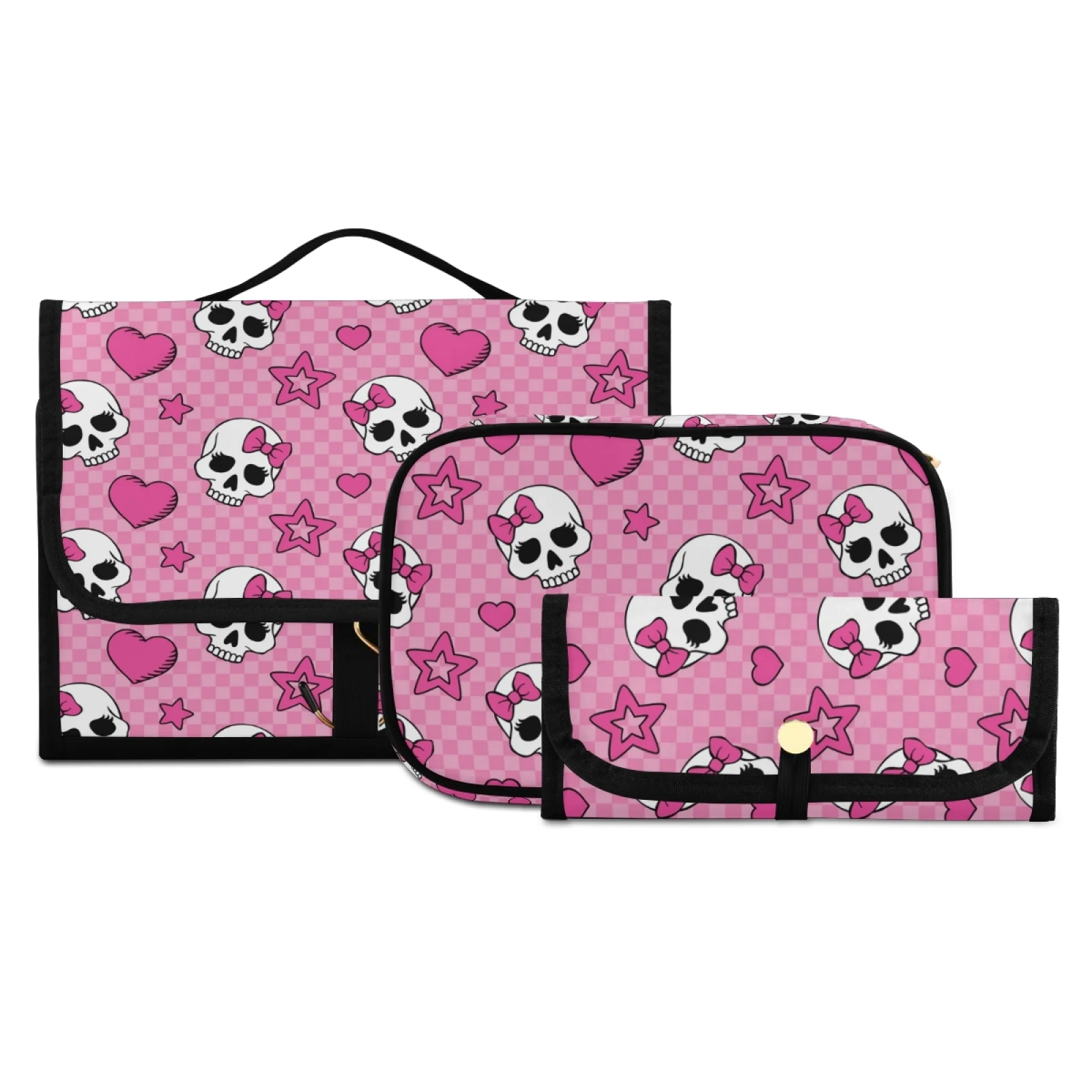 

New 3pcs/Set Ladies Fashion Cosmetic Bag Casual Skull Printed Makeup Bag Pouch Women Toiletry Organizer Waterproof Case Bag