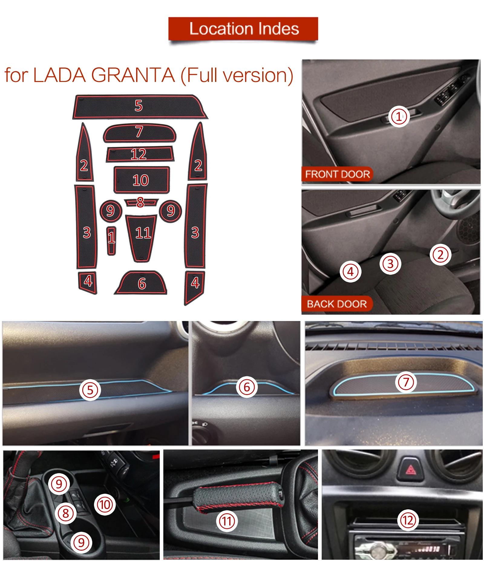 Anti-Slip Gate Slot Cup Mat for Lada Granta Non-slip Door Pad 5/9/16pcs PVC Coaster Car Interior Accessories