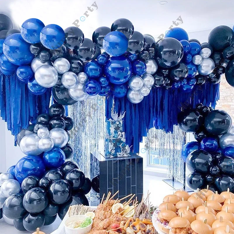 

160Pcs Diy Balloons Garland Arch Metallic Silver Dark Blue Globos 1St Birthday Wedding Anniversary Party Decoration Baby Shower
