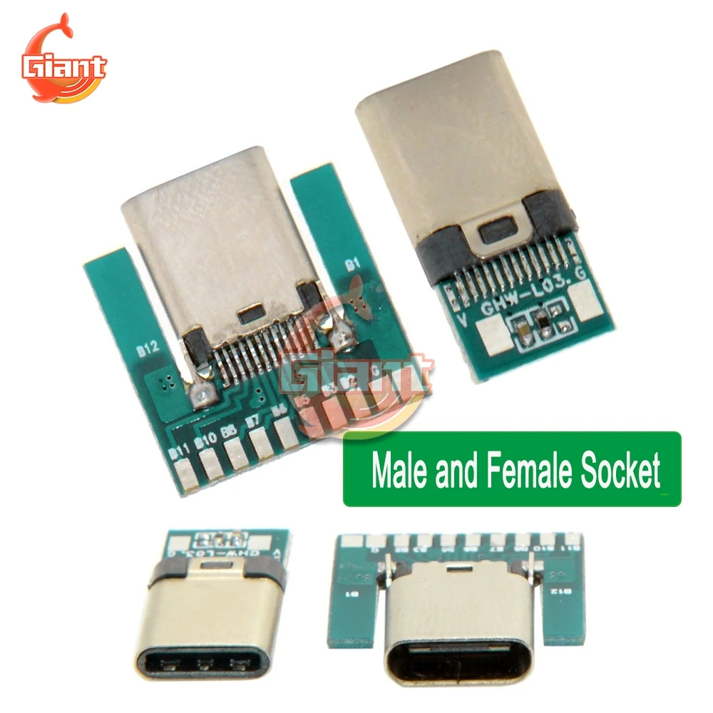 Usb 3.1 Type C Connector 24 Pins Vrouw Man Plug Socket Connector Smt Bakje Adapter Om Soldeer Kabel Met pcb Board