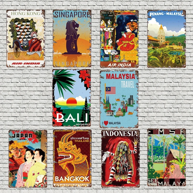 

Vintage Southeast Asia Travel Poster Singapore Retro Metal Sign Wall Bar Restaurant Home Art Shop Craft Decor 30X20CM DU-4650A