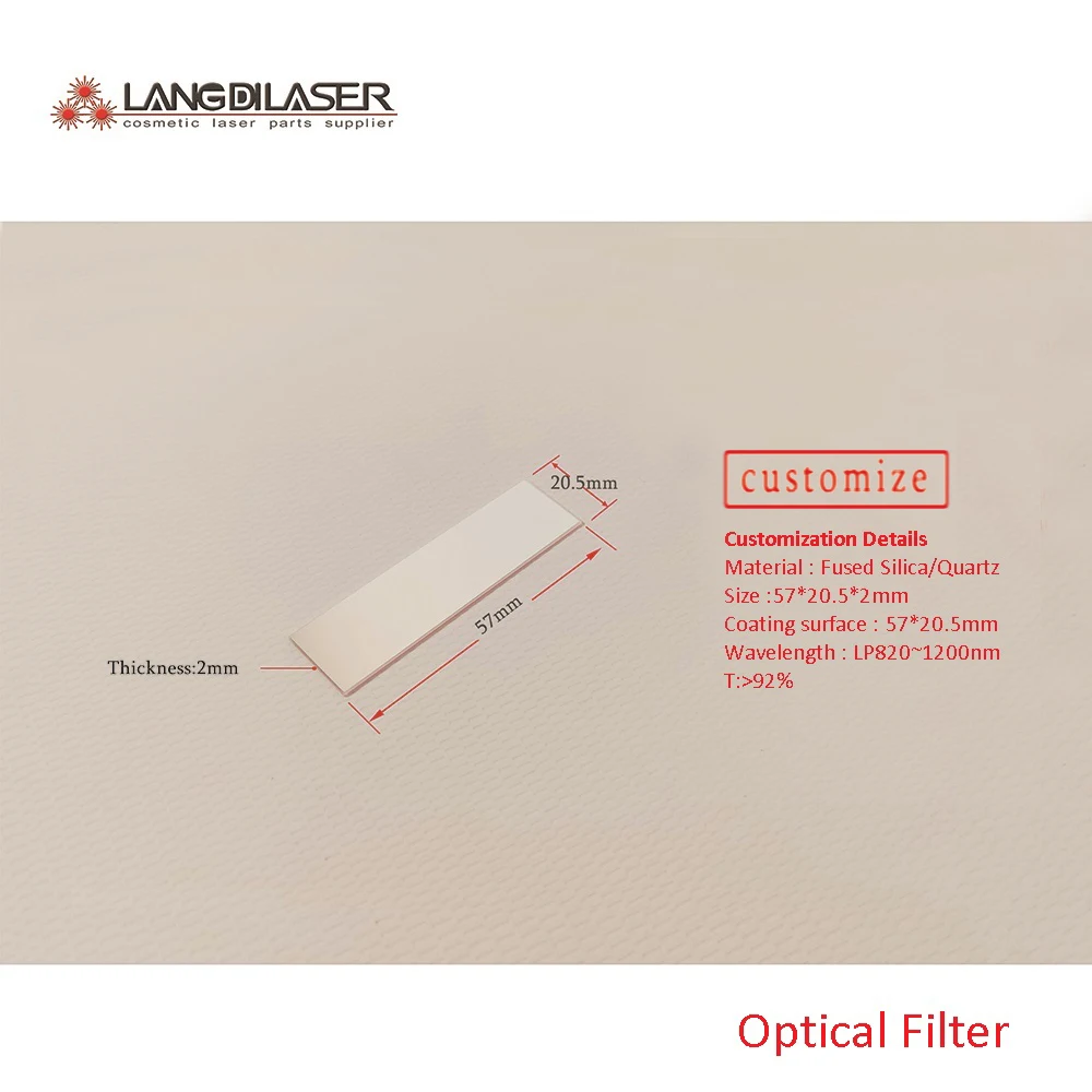 

Long Pass Filter / LP820nm~1200nm Optical Filter / Size : 57*20.5*2mm / Material : Fused Silica / Price for 10 pieces order