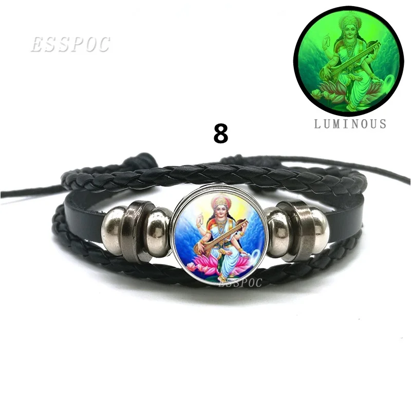 Krishna and Radha Amulet Luminous Bracelet Glass Dome Bangle Lucky Jewelry Multi-Layer Weave Rope Leather Bracelet Yoga Jewelry